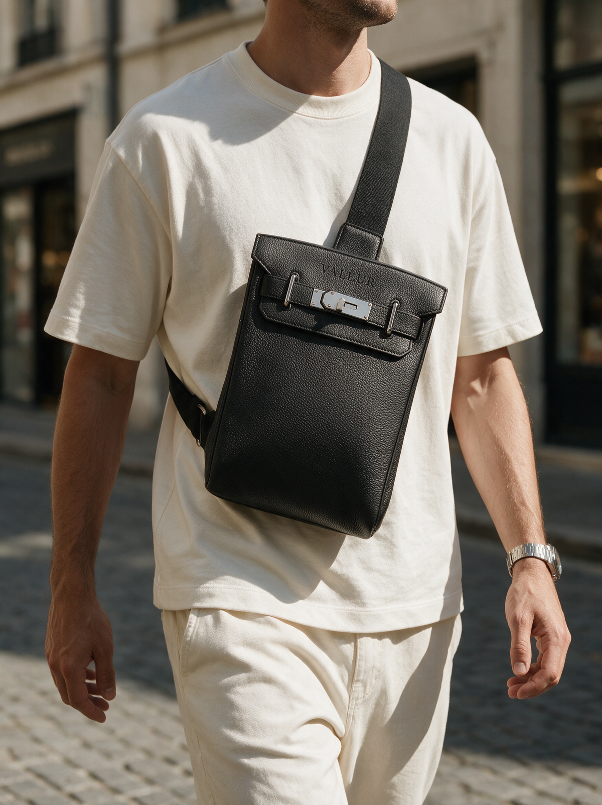 The Sling in Noir, worn on the street